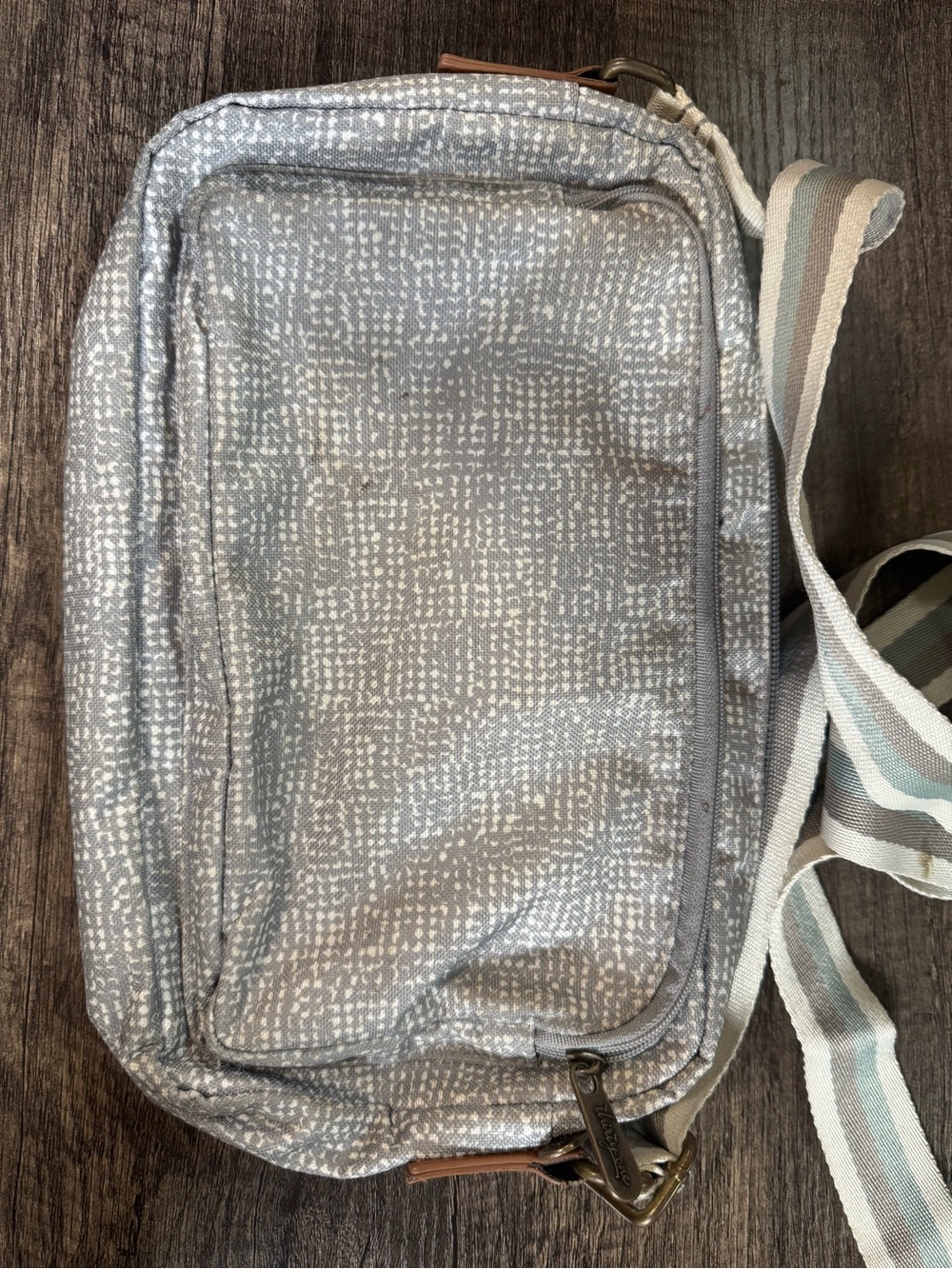 Thirty-One Gray Patterned Crossbody Bag with Stripe Strap